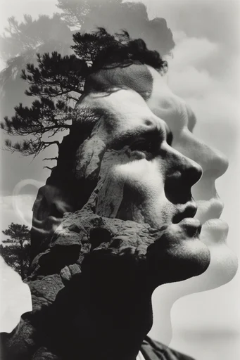 Monochrome Surrealist Duality style AI image example 2