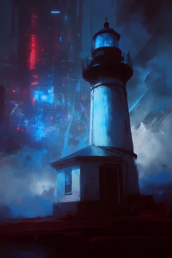 Atmospheric Neon Dystopia style reference image — dramatic vertical perspective