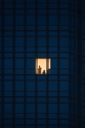 Luminous Urban Solitude style reference image — stark blue hour contrast