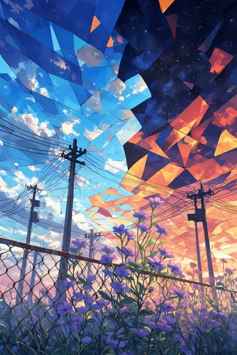 Prismatic Anime Apocalypse style reference image — painterly dramatic clouds