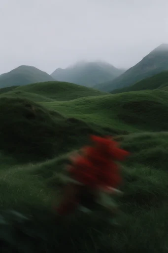 Velvet Verdant Surrealism style reference image — undulating velvet moss landscape