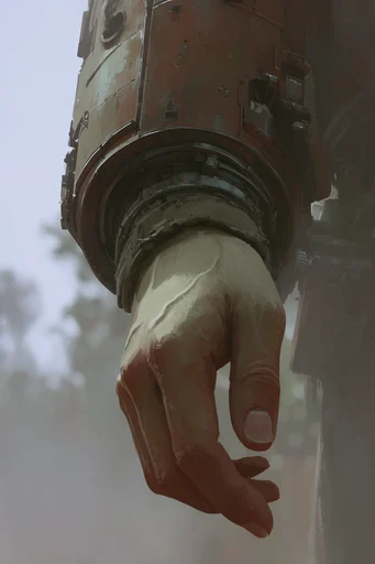 Colossal Industrial Retro-Futurism style reference image — weathered metal textures