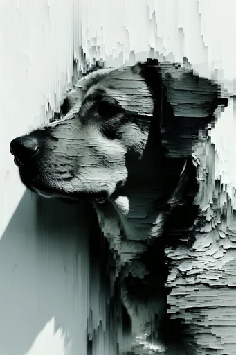 Monochromatic Digital Erosion style reference image — sculptural distortion