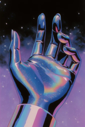 Iridescent Retro Futurist style reference image — neon synthwave palette