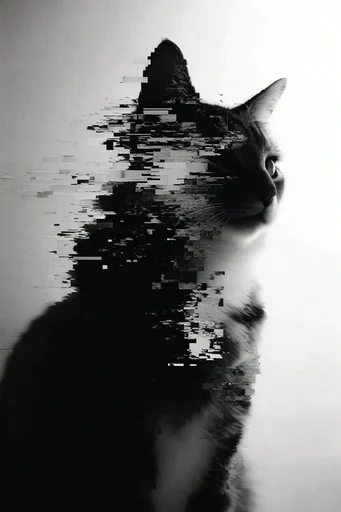 Monochrome Glitch Brutalism style reference image — data corruption