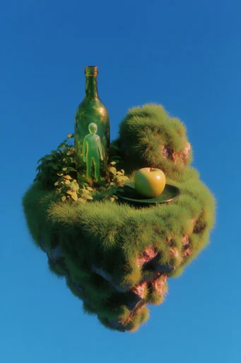 Hyperreal Digital Dreamscapes style reference image — vibrant green and cobalt blue palette