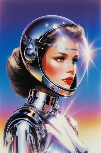 Hyper-Gloss Retro-Futurism style reference image — prismatic lens flare