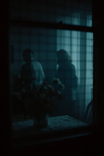 Cinematic Liminal Noir style reference image — voyeuristic framing