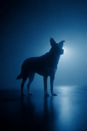 Luminous Cyan Noir style reference image — cinematic blue glow