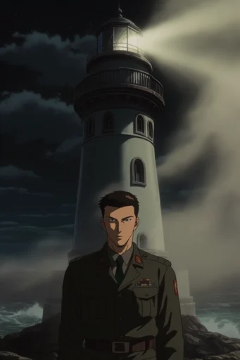 Cinematic Cyber-Noir Anime style reference image — dramatic low-key lighting