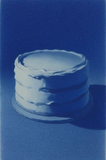 Monochromatic Cobalt Surrealism style reference image — hand-drawn wax crayon texture
