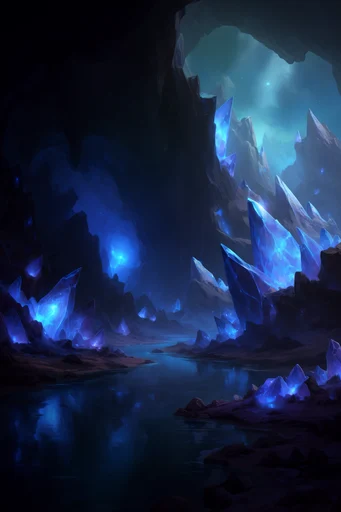 Luminous Abyssal Fantasy style reference image — bioluminescent subterranean landscape