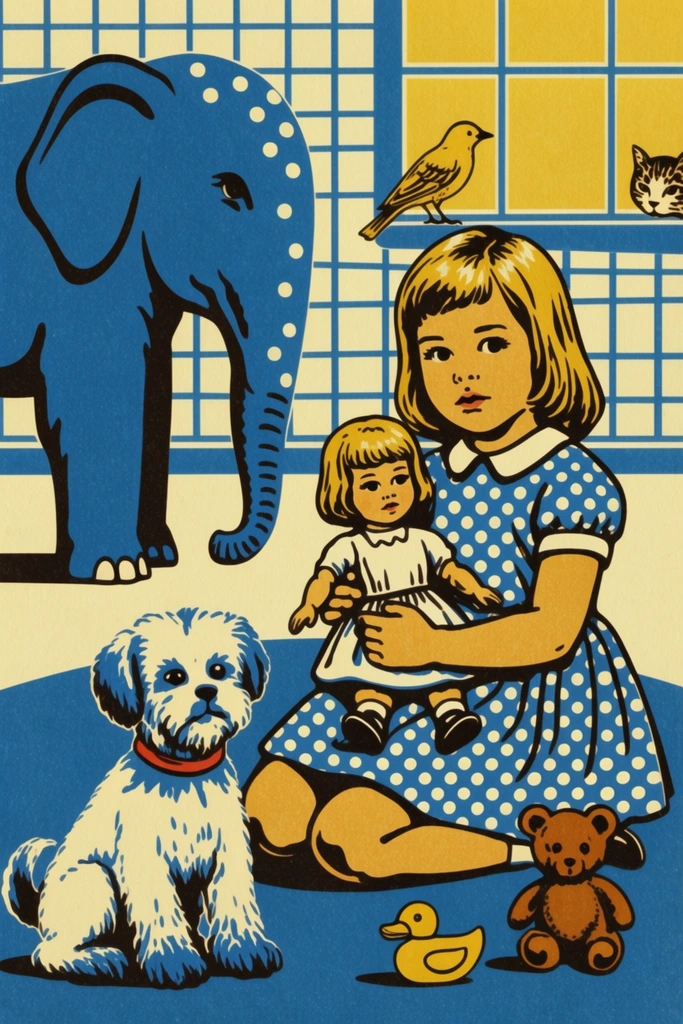 Graphic Retro Printmaker style AI image example 3