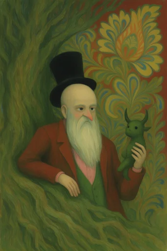Mystical Folk Surrealism style reference image — stylized organic forms