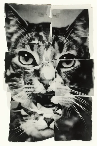 Deconstructed Monochrome Collage style reference image — torn paper texture