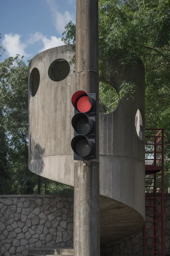 Biophilic Organic Brutalism style reference image — cinematic architectural shadows