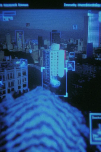 Analog Surveillance Noir style reference image — monochromatic indigo