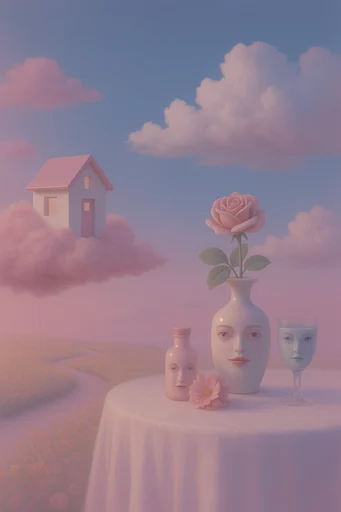 Ethereal Pastel Surrealism style reference image — fluffy cumulus clouds