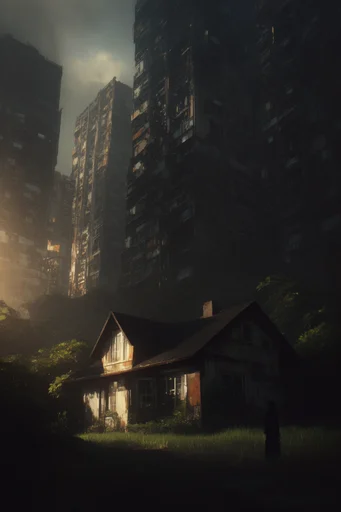 Atmospheric Industrial Dystopia style reference image — brutalist megastructures