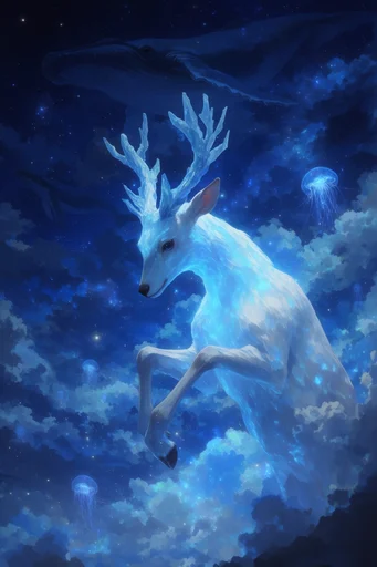 Luminous Celestial Fantasy style reference image — deep indigo night sky