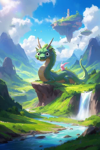 Luminous Pastoral Fantasy style reference image — lush green hills