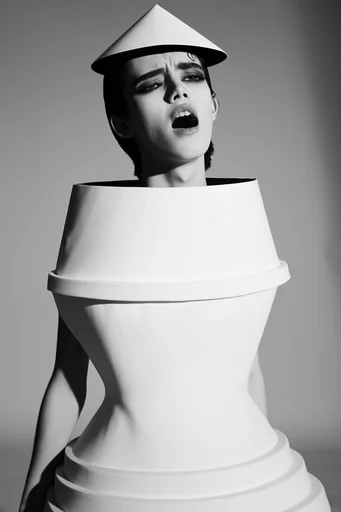 Avant-Garde Noir Editorial style reference image — theatrical editorial posing