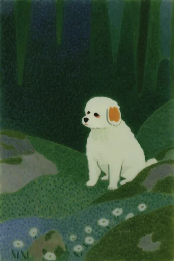 Moody Nocturnal Pastoral style reference image — folkloric surrealism