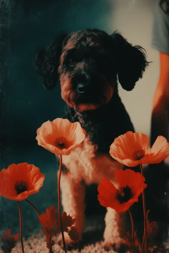 Saturated Analog Noir style reference image — analog botanical portrait
