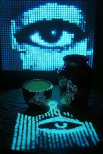 Luminescent Cyber-Noir style reference image — chromatic aberration