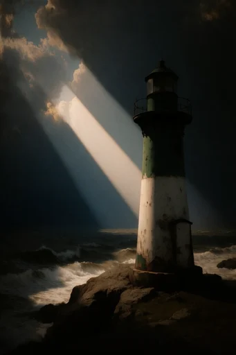 Cinematic Chiaroscuro Solitude style reference image — golden hour shafts