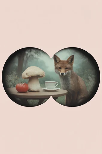 Geometric Voyeuristic Surrealism style reference image — desaturated earth tones