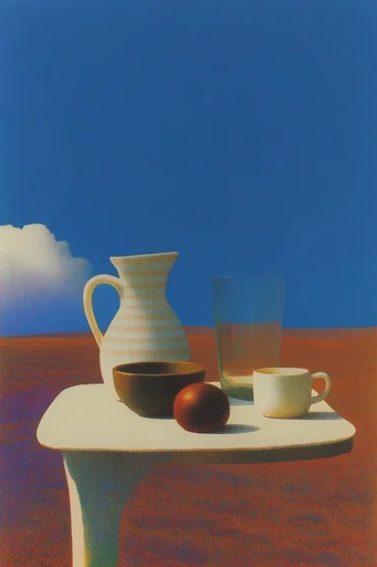 Saturated Surrealist Minimalism style reference image — saturated primary colors