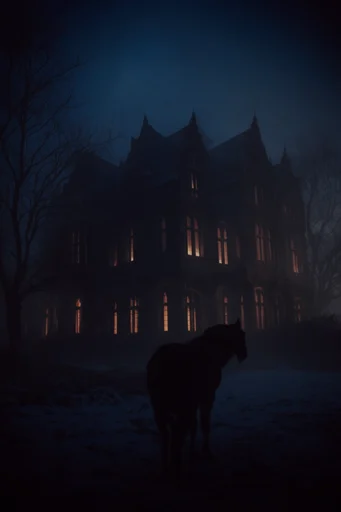 Cinematic Gothic Nocturne style reference image — deep blue and amber color grading