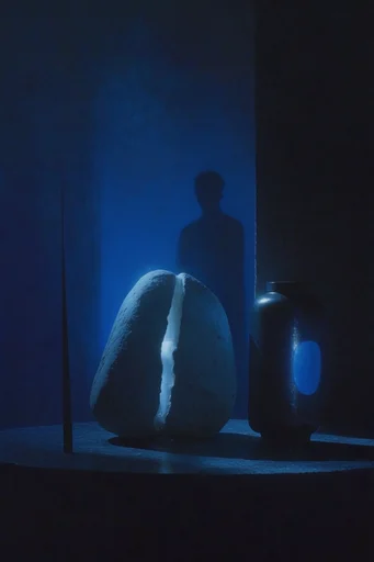 Monolithic Cyan Void style reference image — chiaroscuro lighting