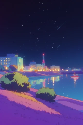 Neon Nocturnal Illustrative style reference image — dreamy nocturnal atmosphere