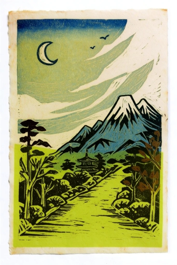 Graphic Linocut Printmaking style AI image example 2