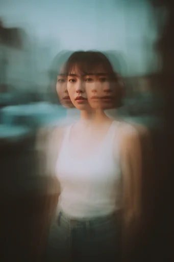Ethereal Fragmented Melancholy style reference image — double exposure