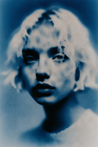 Ethereal Indigo Cyanotype style reference image — stippled atmospheric haze