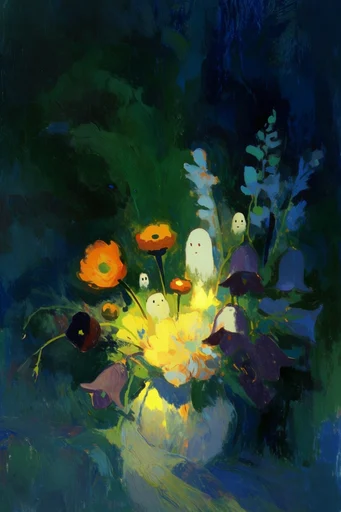 Luminous Nocturnal Impasto style reference image — whimsical magical realism