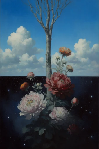 Celestial Surrealist Synthesis style reference image — cerulean sky