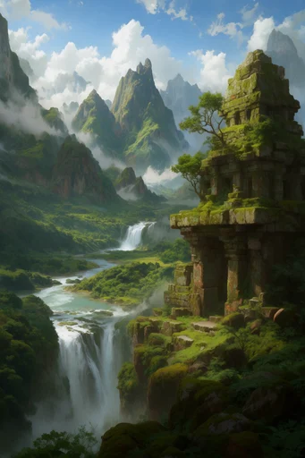 Monolithic Overgrown Futurism style reference image — monolithic industrial ruins