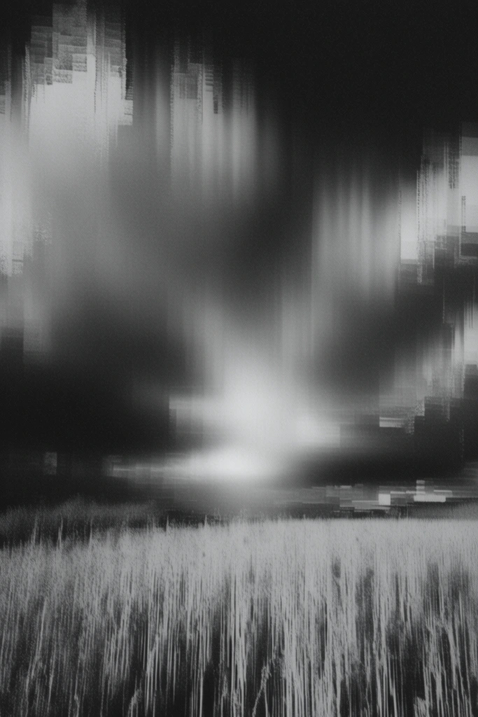 Monochrome Glitch Noir style AI image example 2