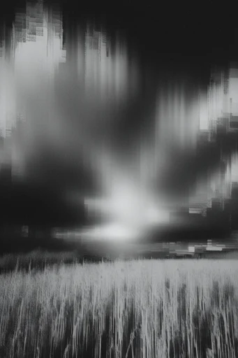 Monochrome Glitch Noir style reference image — pixel sorting