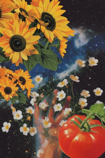 Retro Cosmic Surrealism style reference image — analog film grain