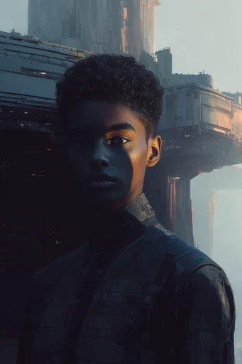 Monolithic Industrial Futurism style reference image — dystopian cinematic realism