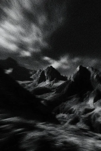 Haunting Kinetic Monochrome style reference image — heavy analog film grain