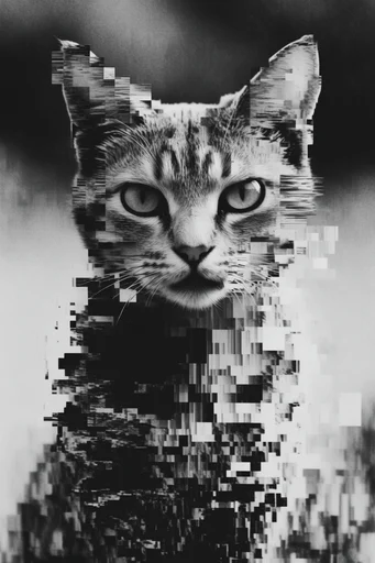 Monochrome Glitch Fragmentation style reference image — fragmented realism