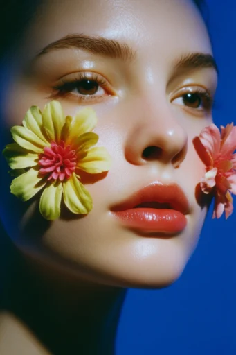 Hyper-Glossy Surrealist Pop style reference image — cobalt blue background