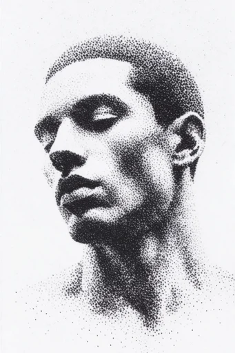 Textured Monochrome Surrealism style reference image — grainy lithograph aesthetic