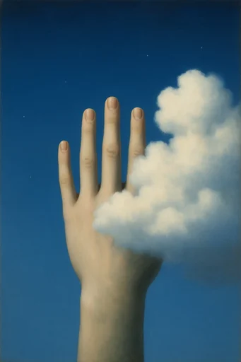 Celestial Surrealist Dichotomy style reference image — Magritte-inspired